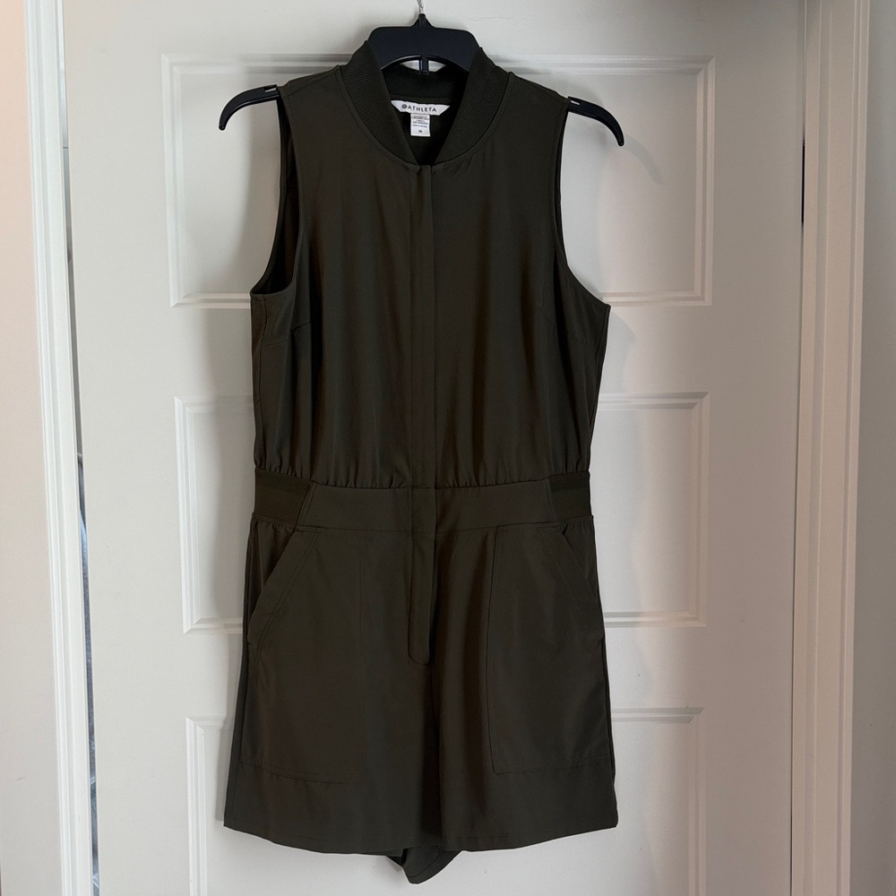 Athleta Dark Olive Sleeveless Zip Romper
